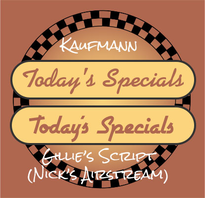 A  design element that uses Kaufmann and Gillie Script (Nick's Airstream) fonts.
