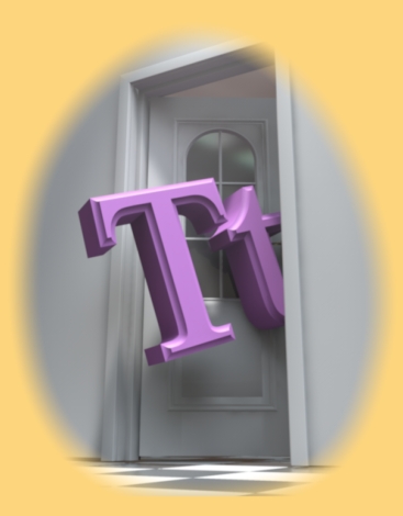 Illustration where a purple uppercase T and a lowercase t are peeking out of a doorway.